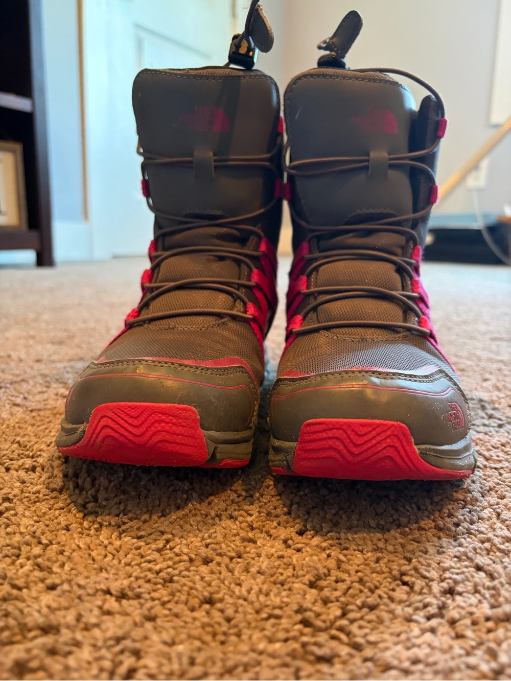The North Face Kids Gray and Red Snow Boots with Quick-Lace